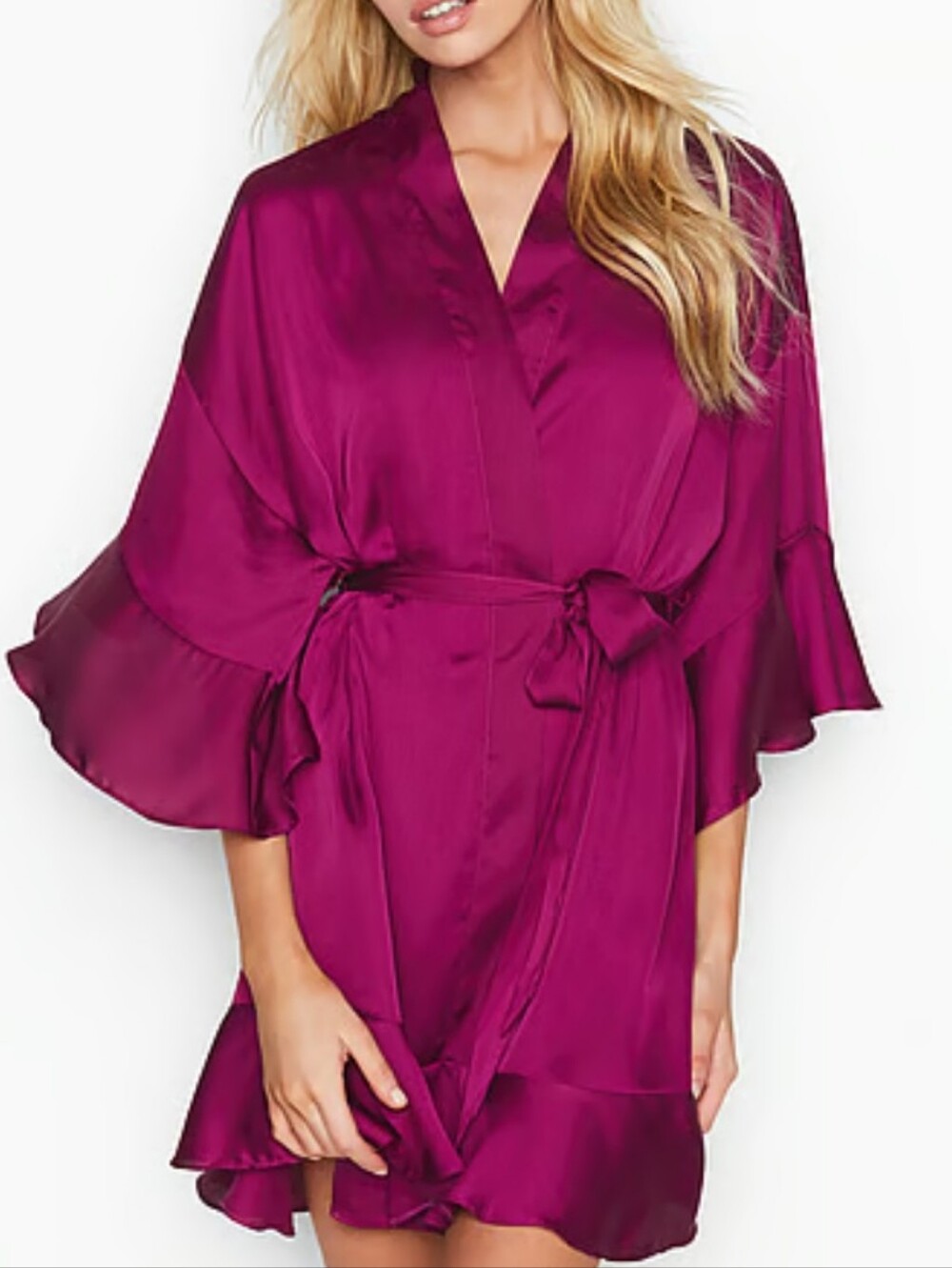 Victoria's Secret Satin Kimono Robe in Magenta, Medium/Large